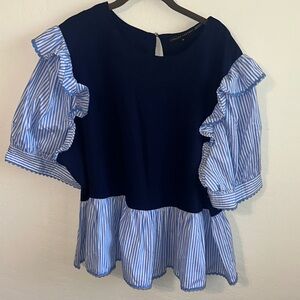 English Factory Navy and Blue Striped Blouse